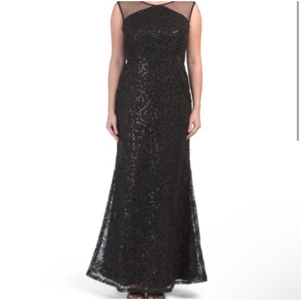 Ignite Evenings Formal Dress Sequin Full Length Gown Black Sleeveless Size 14
